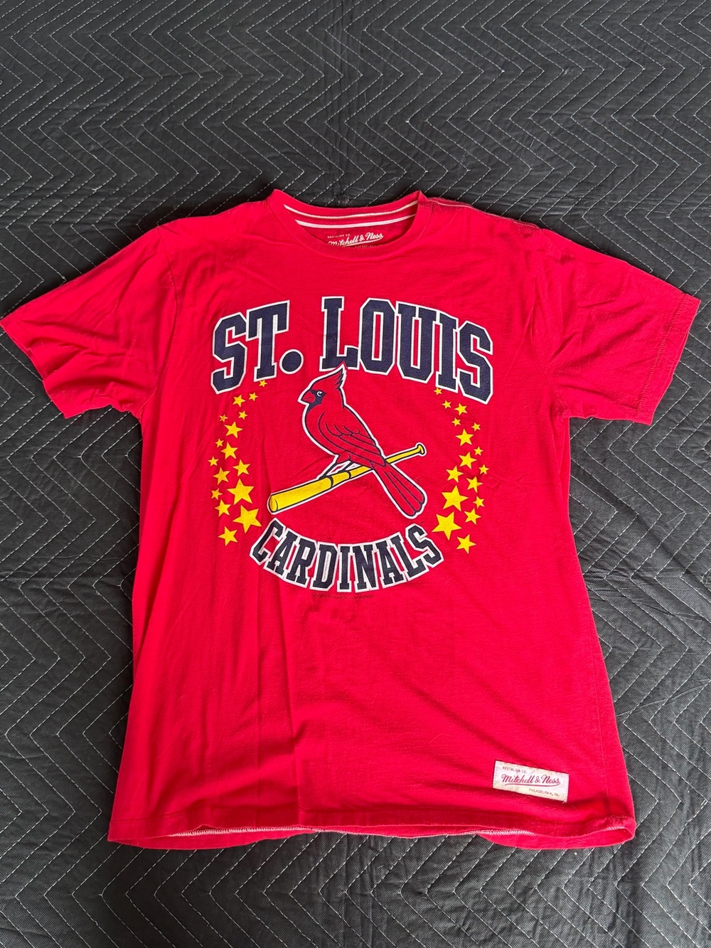 Mitchell & Ness Red Crewneck Tee with Sewn Label